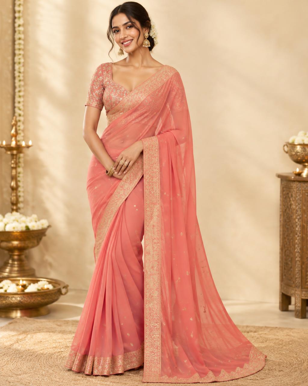 Coral Georgette Saree